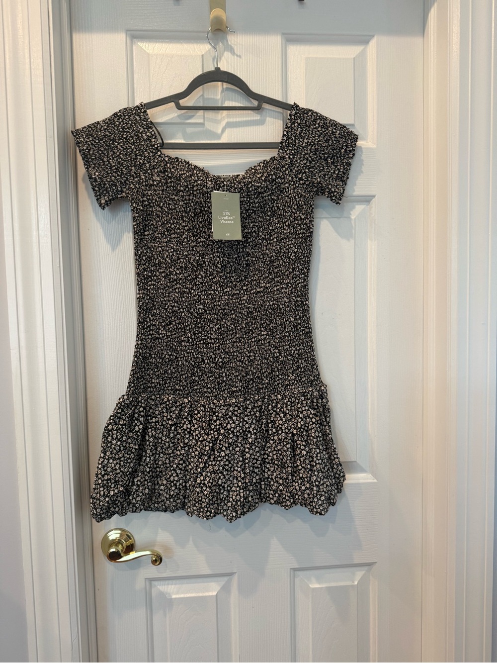 H&M Black Mini Dress with White Floral Print